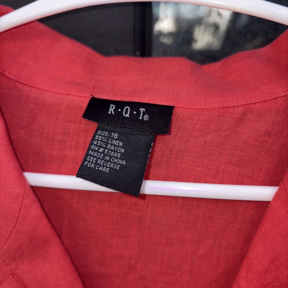 Linen Blend Coastal Coral Pink Button Down Women's Shirt Preppy Resort Wear 16 - Picture 2 of 6
